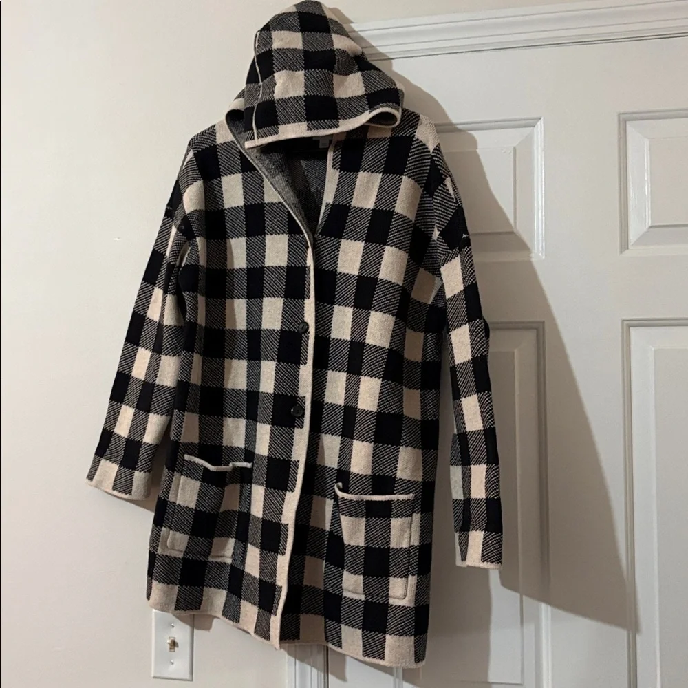 J. Jill Black and Cream Plaid Teddy Jacket - Picture 2 of 12